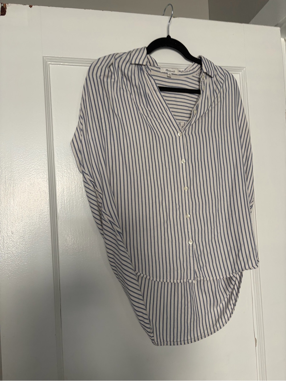 Madewell Navy and White Vertical Stripe Button-Down Shirt